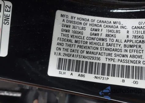 2010 Honda Civic Lx from USA, damaged, VIN 2HGFA1F57AH329356